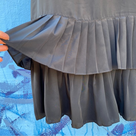 Vintage black sleeveless satin dress, retro flapper style, size M/L - Picture 8 of 11